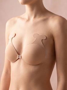 The Statement Bra worn strapless and backless, clear front clasp visible