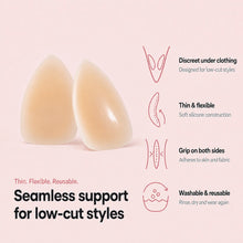 Sculpette thin inserts with features: discreet under clothing, thin and flexible, grip on both sides, washable and reusable