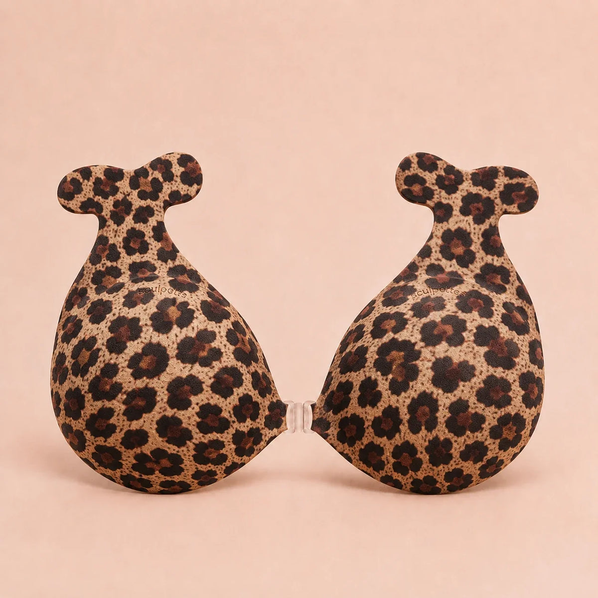 Sculpette Statement Bra in Leopard, adhesive strapless bra with a clear front clasp
